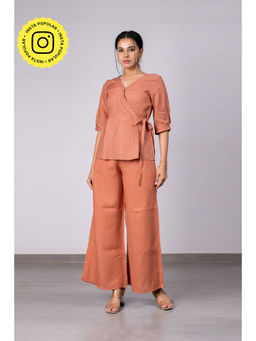 Zebein - Hannah Linen Wrap Top - Sand Brown