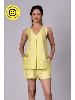 Zebein - Adriene Linen Box Pleat Flare Top- Lime