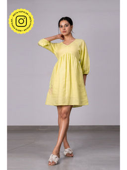 Zebein - Veronica Linen Raglan Short Dress - Lime