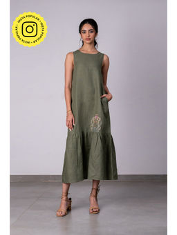Zebein - Frida Linen Sleeveless Long Dress - Olive Green