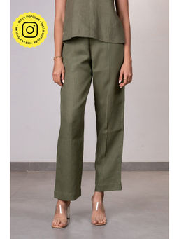 Zebein - Alan Linen Tucks Pants - Olive Green