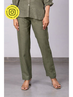 Zebein - Maya Linen Narrow Pants - Olive Green