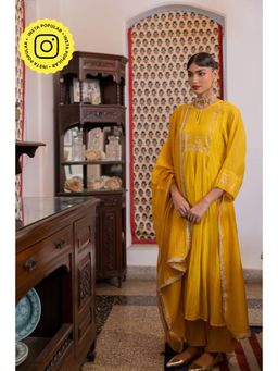 Zebein - Yogini Anarkali Kurta with Palazzo and Dupatta - Yellow