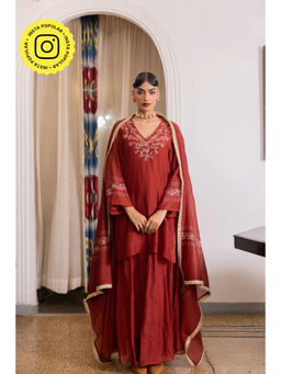 Zebein - Rohini Sharara Kurti with Sharara and Dupatta - Maroon