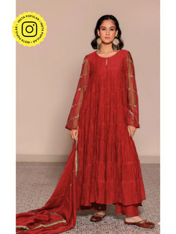Zebein - Mayurika Kurta with Pant and Dupatta - Red