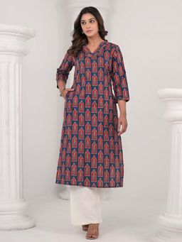 Autumnlane - Blue Sayesha Cobalt Printed Cotton Kurta