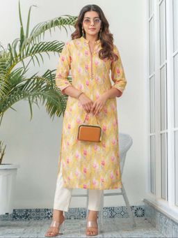 Autumnlane - Yellow Sayesha Corn Printed Cotton Kurta
