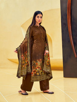 Odette - Brown Velvet Semi-Stitched Palazzo Suit (Set of 3)