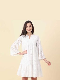 Mukul - White Pleated Knee Length Dress