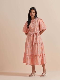 Mukul - Orange Embroidered Midi Dress