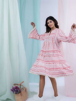Mukul - Red Printed Knee Length Dress