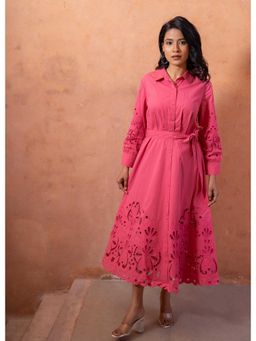 Mukul - Pink Embroidered Midi Dress
