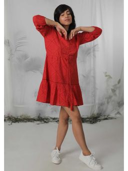Mukul - Red Embroidered Mini Dress