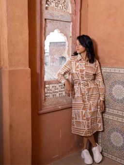 Mukul - Brown Geometric Midi Dress