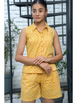 NILAM INDIA - Ela Hand Block Printed Yellow Co-Ord Set (M)