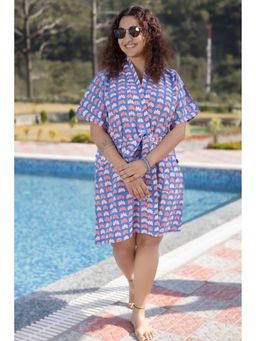 NILAM INDIA - Bani Hand Block Printed Blue Lotus Kimono with Belt