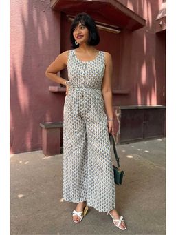 NILAM INDIA - Zahra Hand Block Printed Yellow Palash Jumpsuit (XS)