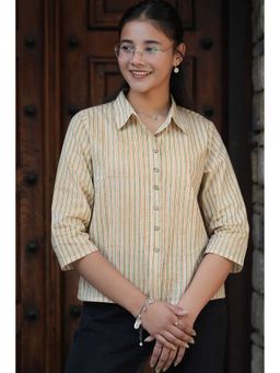 NILAM INDIA - Aditi Hand Block Printed Green Striped Shirt (XL)