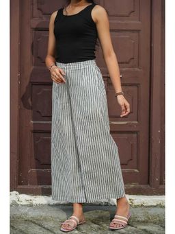 NILAM INDIA - Fariha Hand Block Printed Grey Striped Culottes (S)