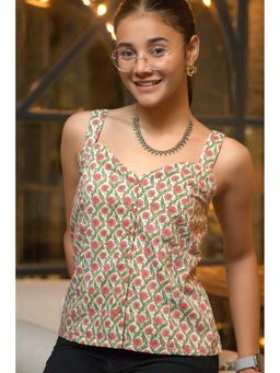 NILAM INDIA - Kayra Hand Block Printed Pink Periwinkle Corset Top (S)