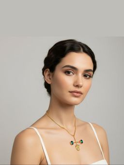 ORNAMAAS - Aquamarine Stones Studded Cross and Coin Longneckpiece
