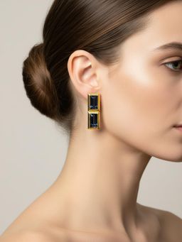 ORNAMAAS - Gold Plated Smoke Black Brick Bezel Earrings