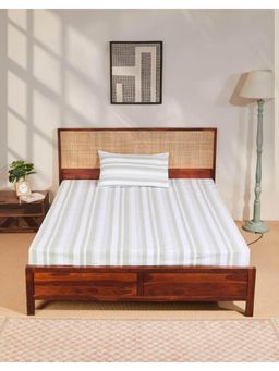 Fabindia - Green Nivan Cotton Woven Bed Sheet With 1 Pillow Cover