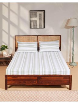 Fabindia - Green Nivan Cotton Woven Bed Sheet With 2 Pillow Covers