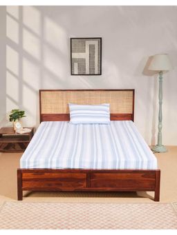 Fabindia - Blue Nivan Cotton Woven Bed Sheet With 1 Pillow Cover