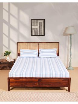 Fabindia - Blue Nivan Cotton Woven Bed Sheet With 2 Pillow Covers