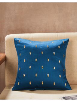 Fabindia - Teal Saira Embroidered Cotton Cushion Cover (16x16 Inches)