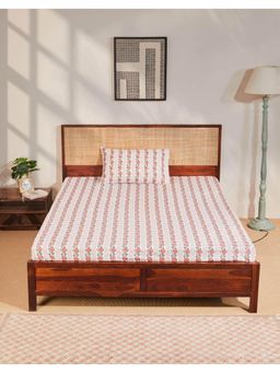 Fabindia - Red Aksh Cotton Printed Bed Sheet With 1 Pillow Cover