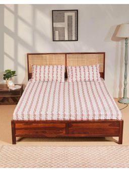 Fabindia - Red Aksh Cotton Printed Bed Sheet With 2 Pillow Covers