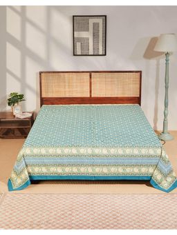 Fabindia - Teal Ambara Cotton Printed Bed Cover