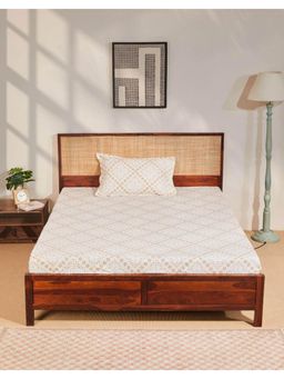 Fabindia - Grey Sashil Cotton Printed Bed Sheet With 1 Pillow Cover