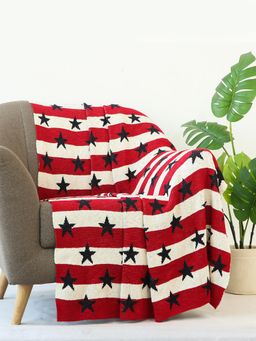 PLUCHI - Star Red & Navy 100% Cotton Knitted All Season Ac Throw Blanket