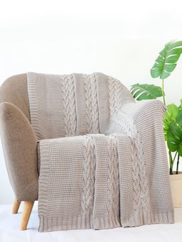 PLUCHI - Archer Opal Grey Cotton Knitted Throw /Blanket For Round The Year Use (125X150Cm)