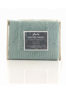 PLUCHI - Cable Moss Throw Dull Blue Color 100% Cotton Knitted All Season Ac Throw Blanket