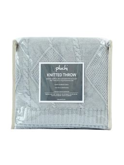 PLUCHI - Cable Moss Throw Cool Grey Color 100% Cotton Knitted All Season Ac Throw Blanket