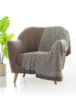 PLUCHI - Geometric Fossil & Natural Color 100% Cotton Knitted All Season Ac Throw Blanket