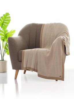 PLUCHI - Herringbone Stone & Natural Color 100% Cotton Knitted All Season Ac Throw Blanket