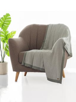 PLUCHI - Herringbone Ryegrass & Natural Color 100% Cotton Knitted All Season Ac Throw Blanket
