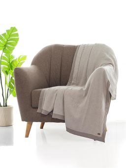 PLUCHI - Herringbone Light Grey & Natural Color 100% Cotton Knitted All Season Ac Throw Blanket