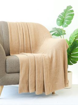 PLUCHI - Knitted Purl Stone Color Cotton Knitted Throw /Blanket For Round The Year Use