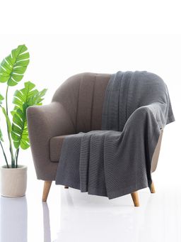 PLUCHI - Transfer Knit Cotton Knitted All Season Ac Throw Blanket (Medium Grey Melange)