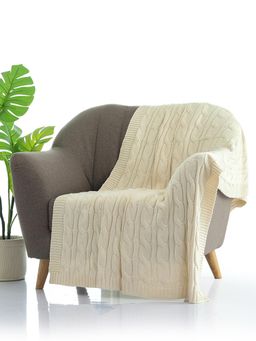 PLUCHI - Vintage Knit Cotton Knitted All Season Ac Throw Blanket (Natural)