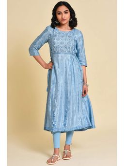 W - Blue Floral Kurta-tight (Set of 2)