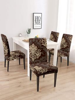 Cortina - Non-Slip Dining Chair Cover Set of 4 Ethnic Motif Printed - Brown