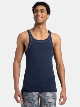 Jockey - US54 Men Super Combed Cotton Rib Square Neck Gym Vest - Ink Blue Melange