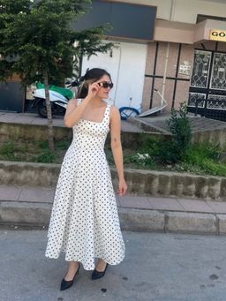 Loveable Creations By Muskan - Noir Polka Flare White Midi Dress